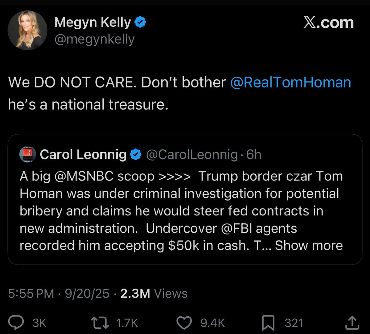 This is literally a felony, a far more serious crime than illegal immigration. Tom Homan should be deported