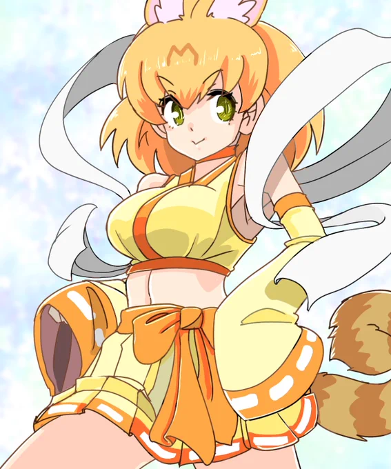 #みんなで描くけもフレ記念日絵 #けものフレンズ 今日は「ファッションショーの日」とのことで 日本初着物ショーに倣って ショーでポーズをキメる和風衣装サーバルちゃん 最近これ系の袖付き和風衣装すこ 昨日描いたツルちゃんとかチヨノオーとかケムリりつ姉とか 受肉ちゃんのしずくちゃんとか