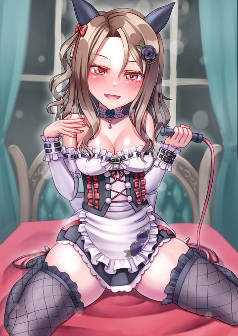 おスケブでご依頼いただいて描きました某メイド服キングヘイローさんですわ 