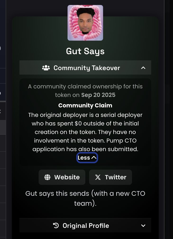 gut_says's tweet image. Dex updated. @pumpdotfun CTO request initially denied by has been updated with documentation.