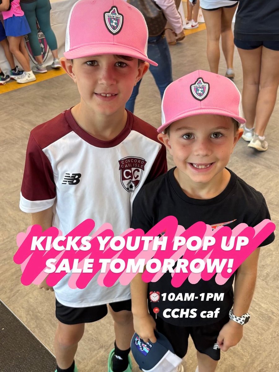 Kicks for Cancer will have a youth pop up sale on Sunday, 9/21, from 10:00 AM - 1:00 PM in the CCHS Cafeteria! Come on out to grab your kids their Kicks for Cancer gear!