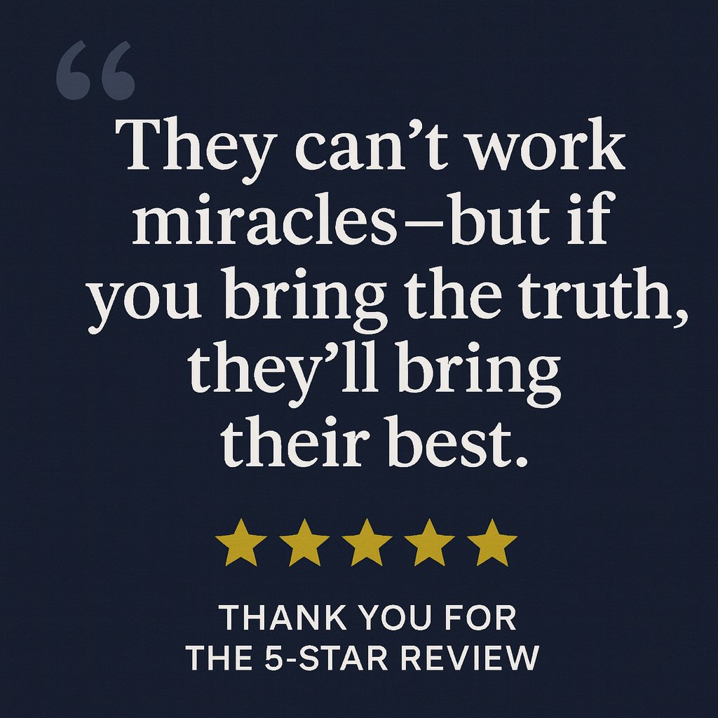 EdgarFamilyLaw's tweet image. “They can’t work miracles—but if you bring the truth, they’ll bring their best.”
We love this client’s mindset. The truth + teamwork = results.
Thank you for the 5-star review!
#ClientAdvice #StrongCasesWin #WilliamEdgarLaw