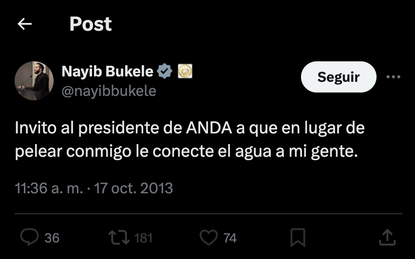 #PlanDeContingencia |

"Invito al presidente de ANDA a que en lugar de tuitear mi cuenta le conecte el agua a mi gente."

| #Siemprehayuntuit