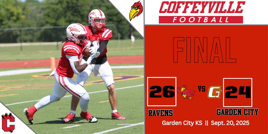 Red Raven Sports (@redravensports) on Twitter photo Football
Final
Late FG Pushes Red Ravens Over #4 Garden City 26-24!
<a href="/cccredravens/">Coffeyville CC</a> <a href="/Red_Raven_FB/">Coffeyville Football</a> Football
Final
Late FG Pushes Red Ravens Over #4 Garden City 26-24!
<a href="/cccredravens/">Coffeyville CC</a> <a href="/Red_Raven_FB/">Coffeyville Football</a>
