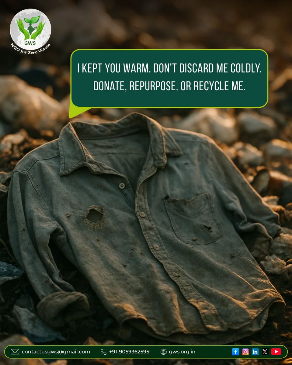 Every piece of clothing has a story. 👕✨ It kept you warm, carried your memories, and served your needs. But when discarded carelessly, it becomes a burden on the Earth. 🌍 Instead of letting clothes rot in landfills, give them a new purpose — donate to someone in need,