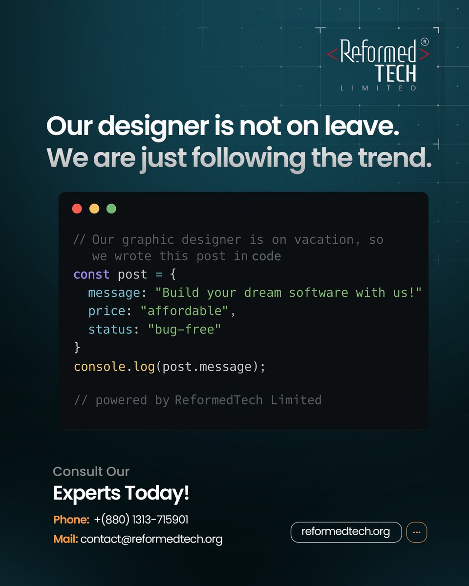 ReformedTech's tweet image. Sometimes the best designs come from thinking outside the box (or outside Photoshop) 📦💭 
Ready to turn your dream software into reality? Our team speaks fluent code AND creativity.

Visit - reformedtech.org 
#ReformedTech #SoftwareDevelopment  #AffordableSoftware