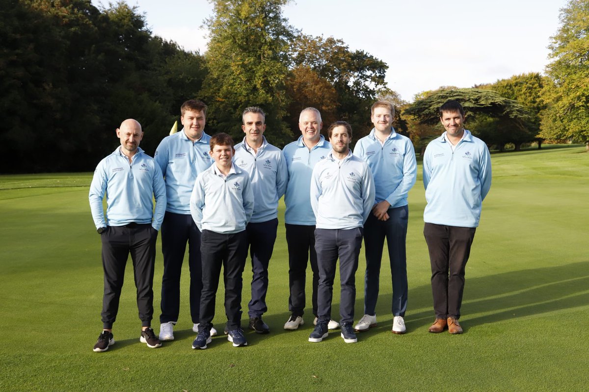 The Gog Magog and Saffron Walden scratch teams assembled on the 1st tee before the commencement of the Goddard Cup final at Saffron Walden Golf Club