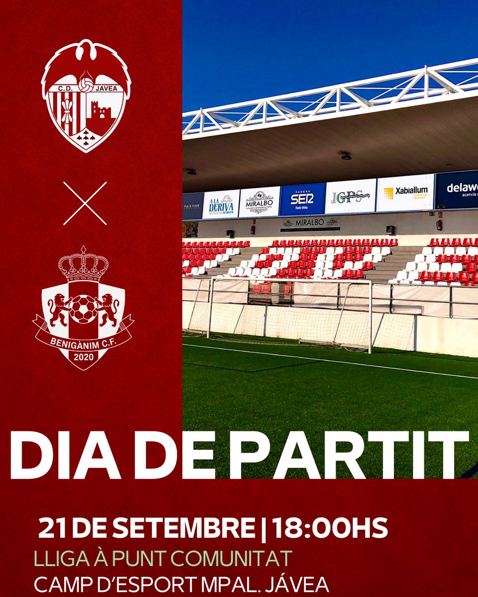HUI JUGUEM ⚽️ !!

A les 18:00h rodarà el baló al camp d'esports municipal de Jávea.

El Benigànim CF s'enfrontarà al CD Jávea en la segona jornada de la temporada.

25/26 UNITS, IMPARABLES.