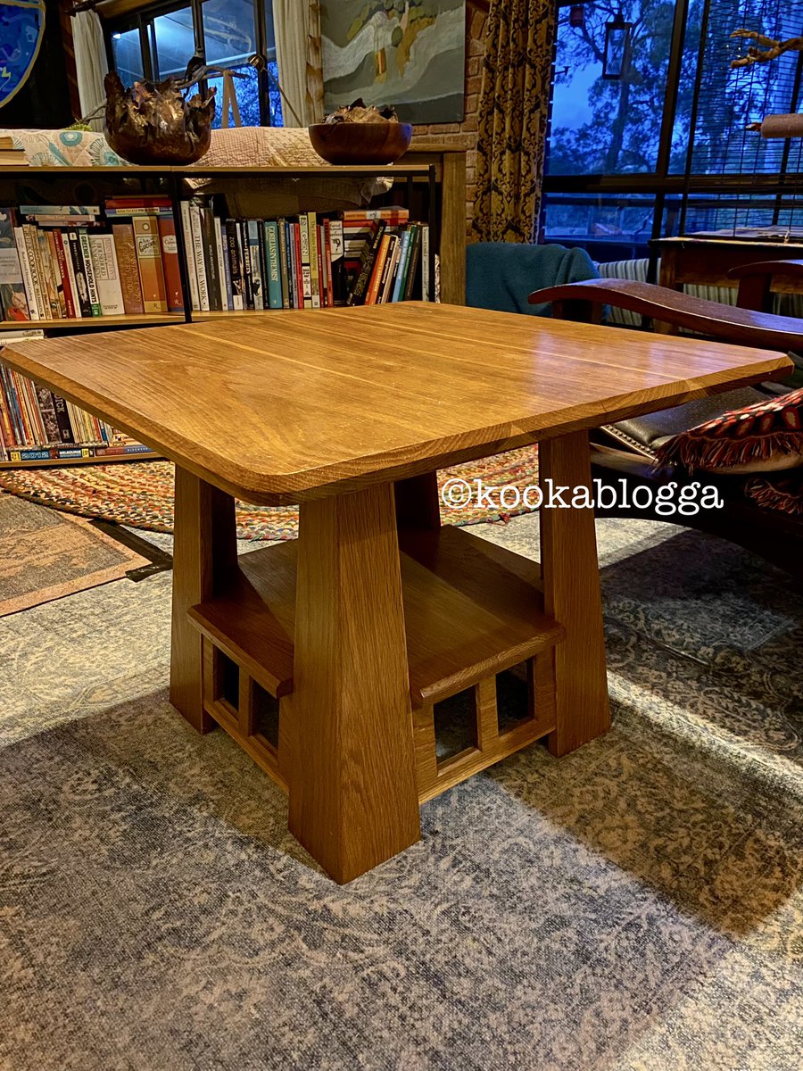 StMaryMacKiller's tweet photo. I made this American white oak, Arts &amp; Crafts replica table years ago when mentored by Geoff Hannah. I built a gas box &amp;fumed , then french polished it. It’s custom sized to play board games &amp; mahjong, whilst lounging in armchairs pulled around it. It’s the first thing I made. https://t.co/WlFoFYV0FY