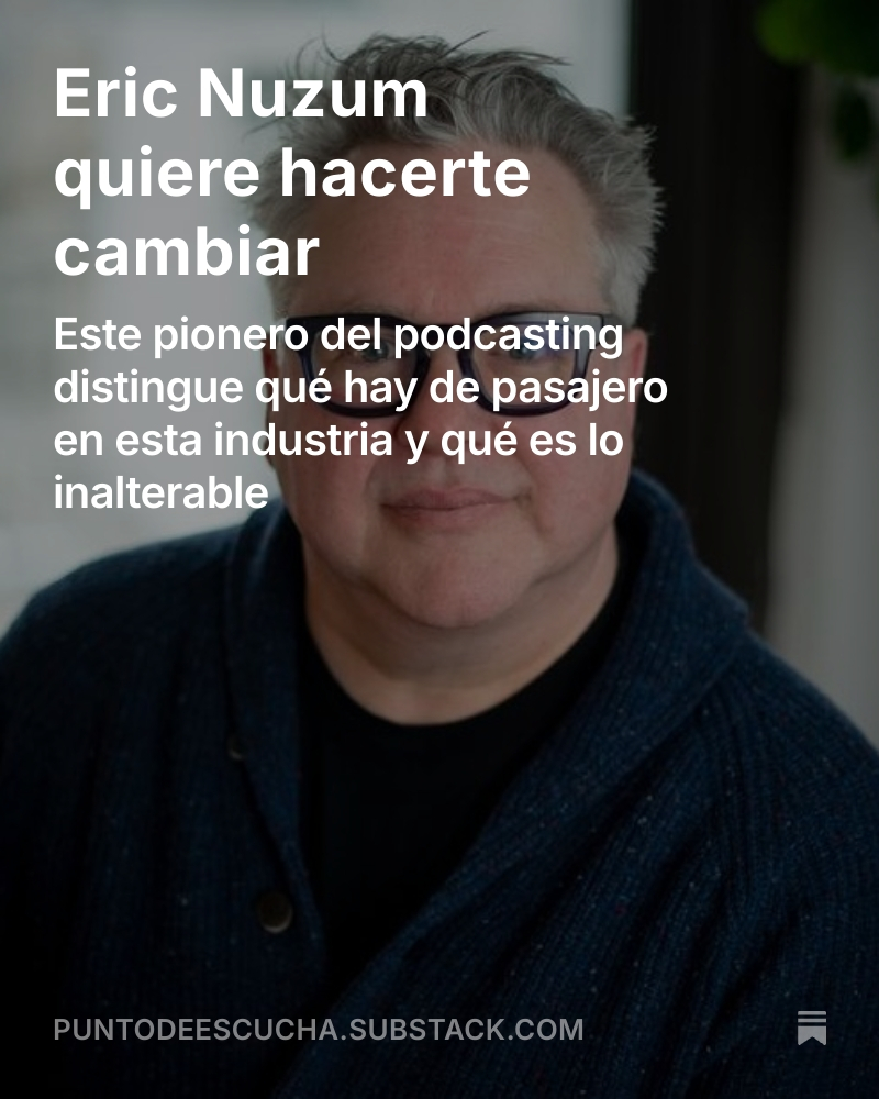 En unos días Eric Nuzum estará en <a href="/PodcastDays_/">Podcast Days</a>. Hoy le entrevisto en la newsletter: hablamos de tecnología, hábitos de escucha, curiosidad, definiciones…

De aquello que cambia en el podcasting y también de lo que permanece.

puntodeescucha.substack.com/p/eric-nuzum-q…