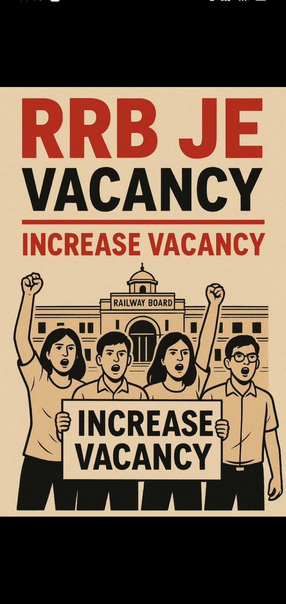 RRB JE 2025 में Total zones में 2570 Vacancies का Notice आया है जबकी Govt Data के अनुसार 18500 JE &amp; SSE की Posts Vacant है
#INCREASE_RRB_JEVACANCY
#RRBJE_VACANCY_INCREASE 
<a href="/RailMinIndia/">Ministry of Railways</a> <a href="/PMOIndia/">PMO India</a>  <a href="/RailMinIndia/">Ministry of Railways</a>