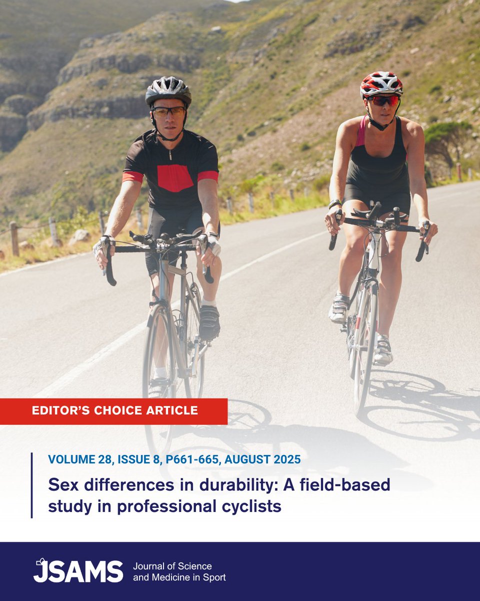 _JSAMS's tweet image. Editors Choice 🌟

This study explores #sexdifferences in durability, the ability to sustain performance under fatigue, among #procyclists using real-world data. Findings highlight implications for #femalecycling, #endurancesports and #sportsmedicine.
🔗 zurl.co/9Jqo4