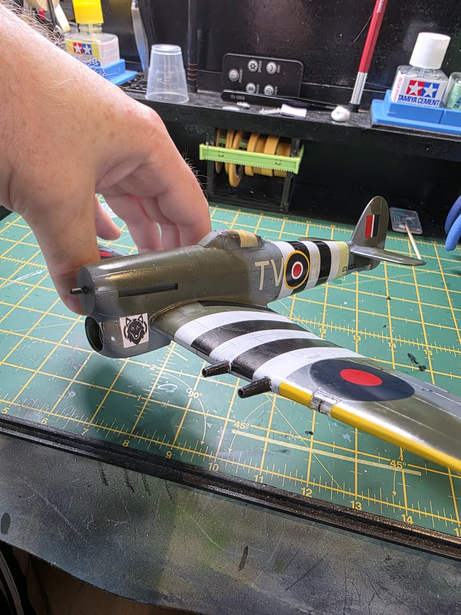 #JFFForSimon Sorry for no recent updates on the Typhoon. Been busy with other projects. Decals didn't always fit or they ripped so some of them have been painted. 
Still the undercarriage to do yet with the stripes.