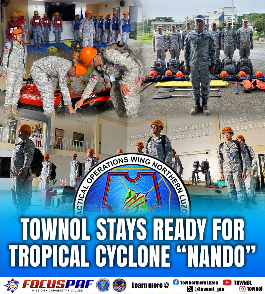 townol_pio's tweet photo. 𝐓𝐎𝐖𝐍𝐎𝐋 𝐃𝐀𝐈𝐋𝐘 𝐘𝐄𝐋𝐋(𝐓𝐎𝐃𝐀𝐘) l 21 SEPTEMBER 2025 l TOWNOL STAYS READY FOR TROPICAL CYCLONE “NANDO”
Read more @:
https://t.co/qbOOt7F8nU
#TyphoonNando #HADR #frontliners #FOCUSPAF #GuardiansofourPreciousSkies #PAFyoucanTrust https://t.co/YQXj9ckaEl