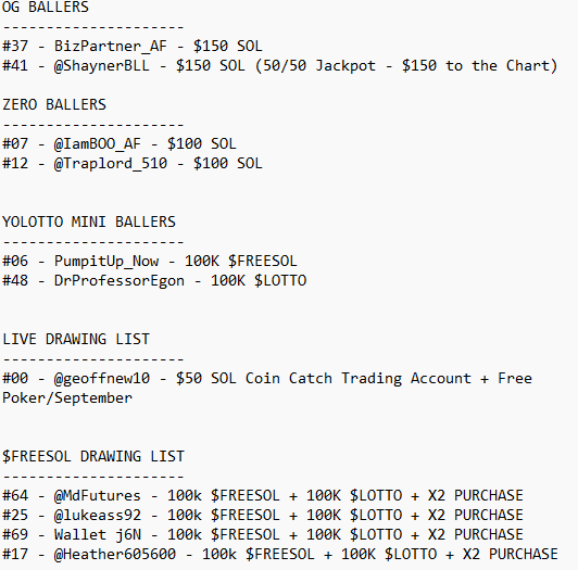Tonight's $LOTTO Drawing winners! Congrats guys! Please DM <a href="/IamGhost_AF/">GHOST_AF</a> to collect your prizes! <3