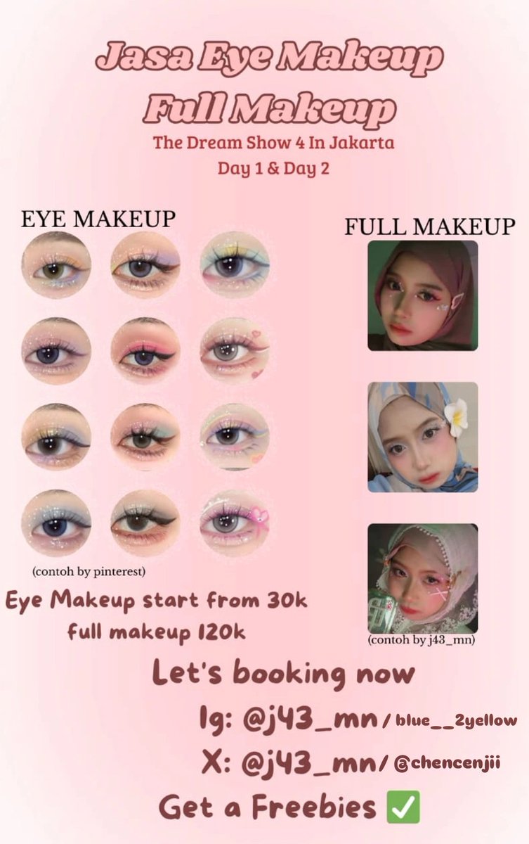 mahaenana_'s tweet photo. HAII GUYSS!!
AKU OPEN JASA EYE MAKEUP & FULL MAKE UP🎀tds 4 in jakarta✨️
🗓️ 27-28.09.2025
📍jis
DM for details yaaa
tag. jasaeyemakeup eyemakeup
#NCTDREAM #tds4jakarta #tds4injakarta
Cek portoku👇
#makeupby @mahaenana_ @chencenjii https://t.co/E2vh1c44nw