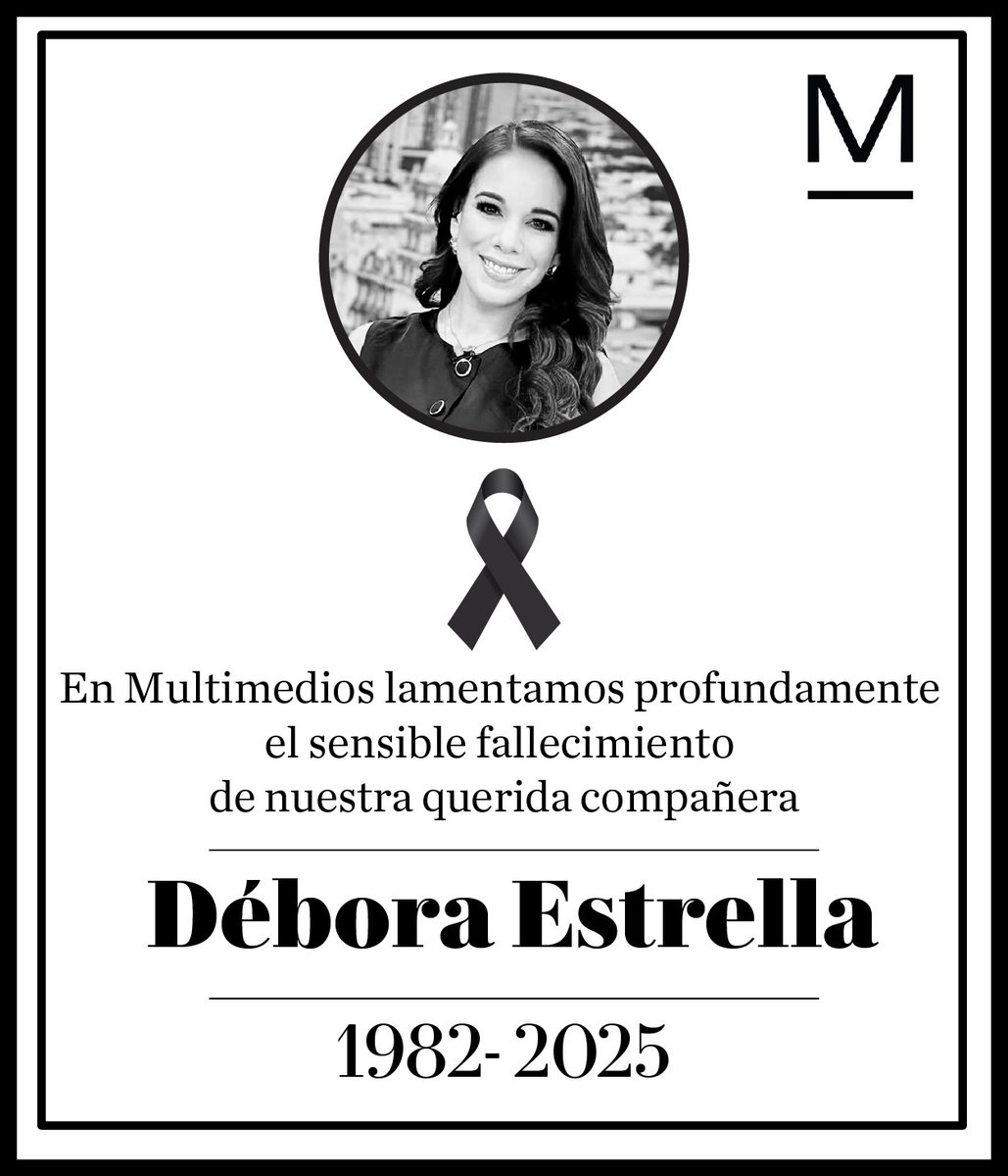 En MULTIMEDIOS estamos consternados y lamentamos profundamente la pérdida de nuestra compañera. Débora Estrella, de 43 años de edad, conducía el Telediario Matutino en Monterrey, desde el año 2018; al igual que se hacía cargo espacios en noticiarios de Milenio Televisión y de la