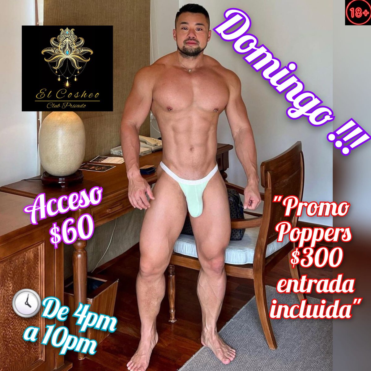 ⚜️ ♦️⚜️ DOMINGO  !!! ⚜️ ♦️⚜️

🕓 De 4pm a 10pm

♦️ Acceso $60

🔥 Promo Poppers $300 entrada incluida