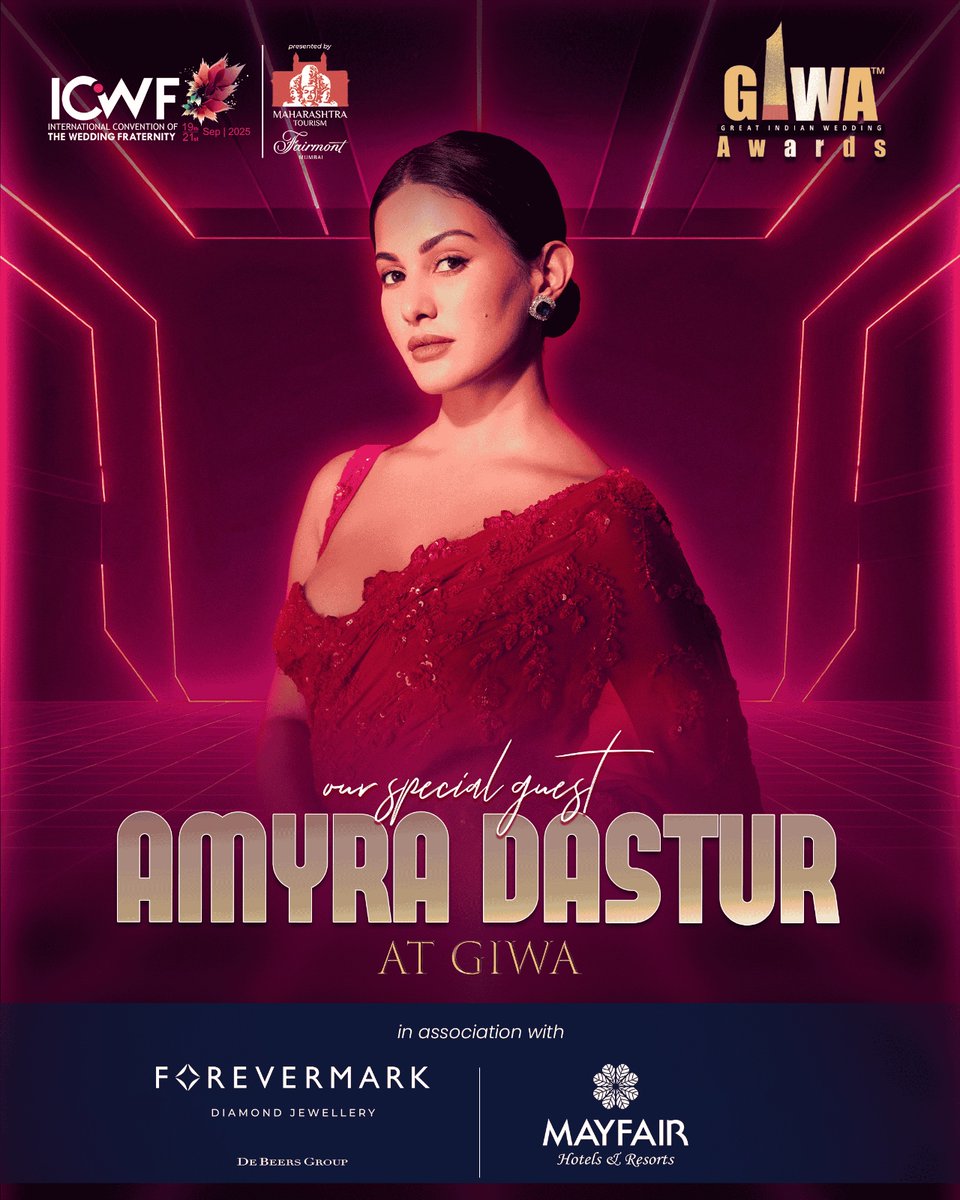 The gorgeous Amyra Dastur will be gracing the stage as a special guest at GIWA Night 2025. With her radiant persona and vibrant charm, she is all set to add a new shine to the evening of celebration. 💫

📍 21st September 2025 | Fairmont Mumbai

#ICWF2025