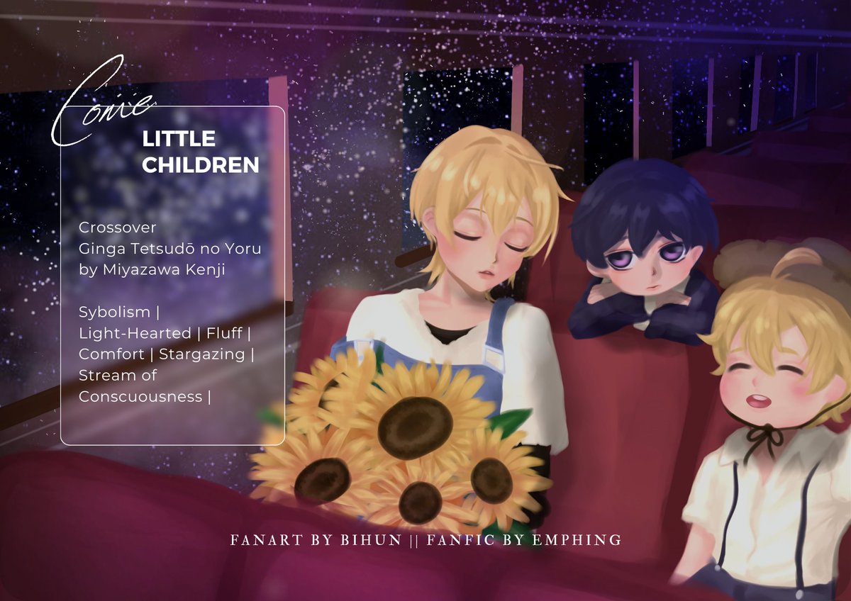 FinalAnnotation's tweet image. Fanfiction BSD Kenji
// Crossover Ginga Tetsudō no Yoru

___
Satu, dua, tiga, … jumlah bunga matahari di tangan Kenji masih banyak. Rasanya itu cukup untuk semua anggota Biro Detektif Bersenjata ketika ia kembali nanti.

AO3 ID:
archiveofourown.org/works/71141131…