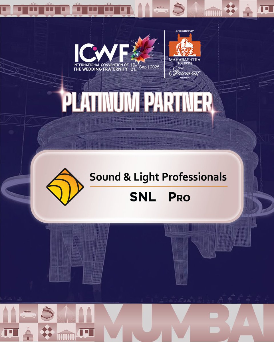 We are incredibly proud to announce the industry titans Sound &amp; Light Professionals - SNL Pro as our esteemed Platinum Partner for ICWF 2025! SNL Pro is the undisputed powerhouse of technical production. 

📍 19th – 21st September 2025
🏨 Fairmont, Mumbai

#ICWF2025 #SNLPro