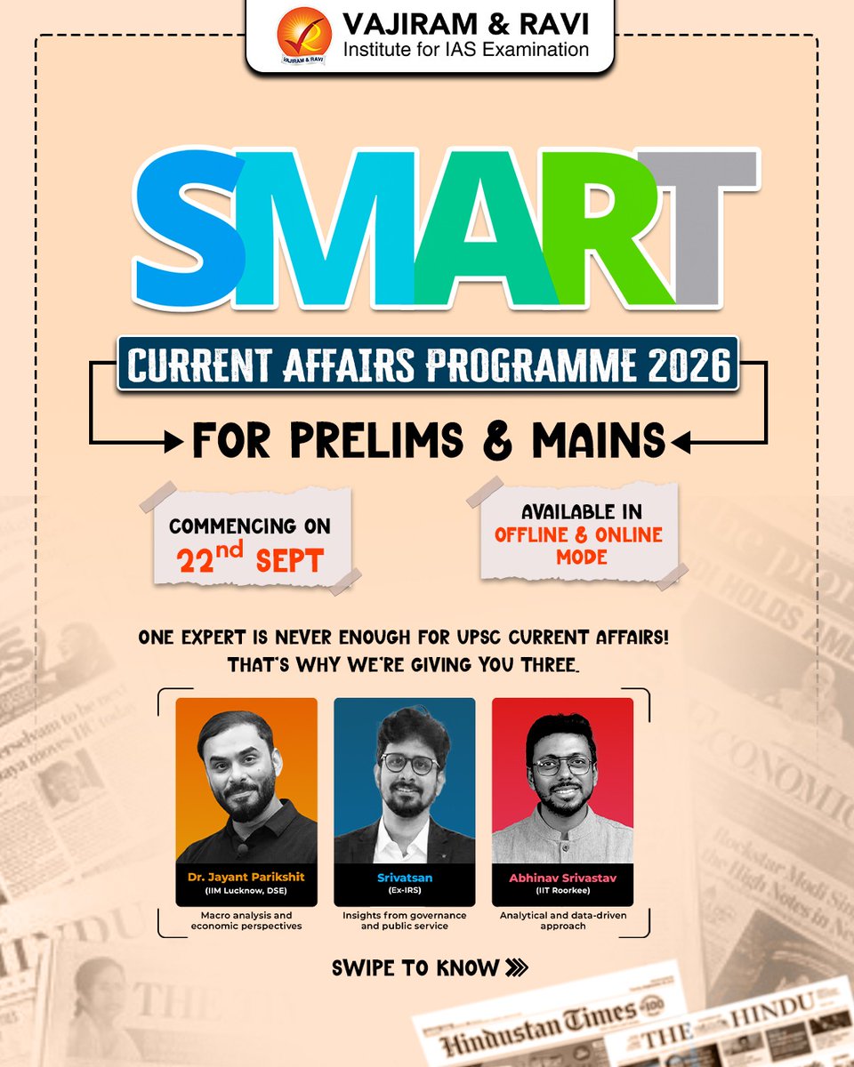 VajiramRavi's tweet photo. Ace UPSC with the SMART Current Affairs Programme by Vajiram &amp; Ravi!
Join now and turn your preparation into performance: https://t.co/jqI7cVRSIF
#VajiramAndRavi #CurrentAffairsForUPSC #SMARTPrep #UPSCPrelims #UPSCCSE #Mains2025 #UPSCMotivation #StudySmart #IASPreparation https://t.co/pJ1CwLfxlu