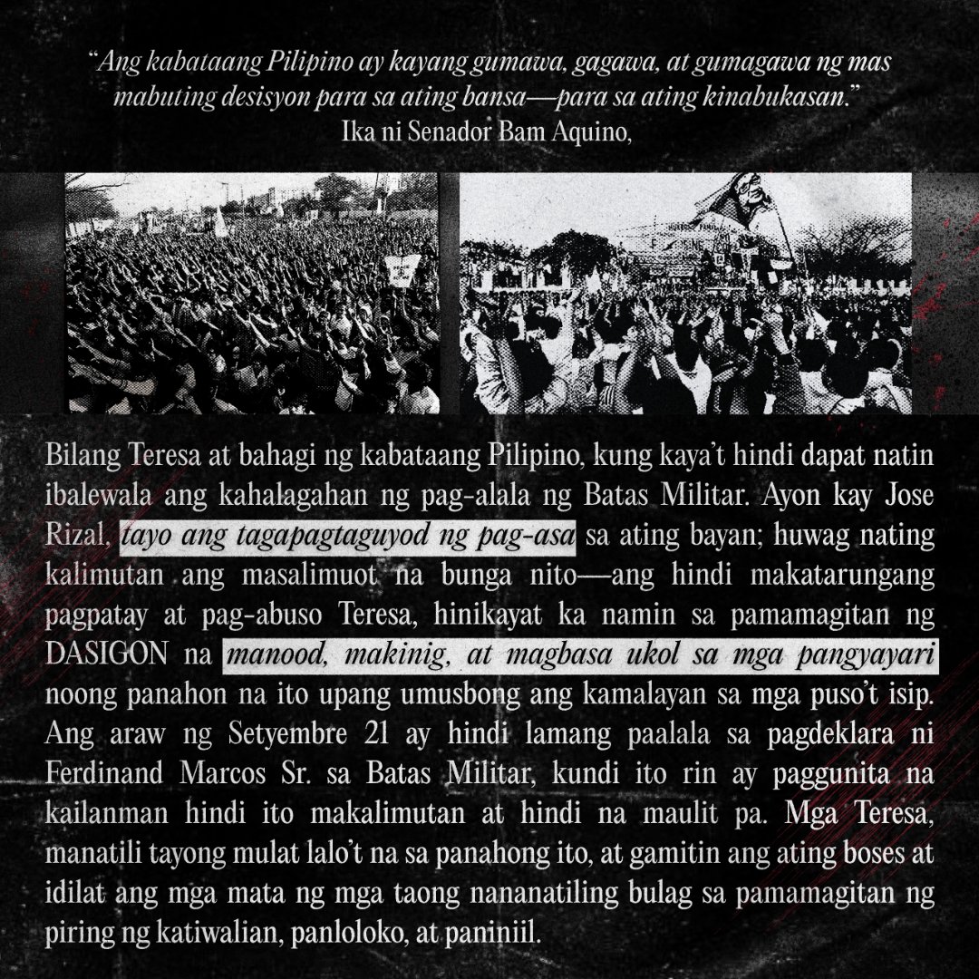 TheresianSC's tweet photo. Sa mundong ito na kinukumutan ng kalampag ng mga lata, sigaw ng masa, at mga putok ng baril, hindi ka ba nababagabag? ⚖ https://t.co/t1k32qtSIV