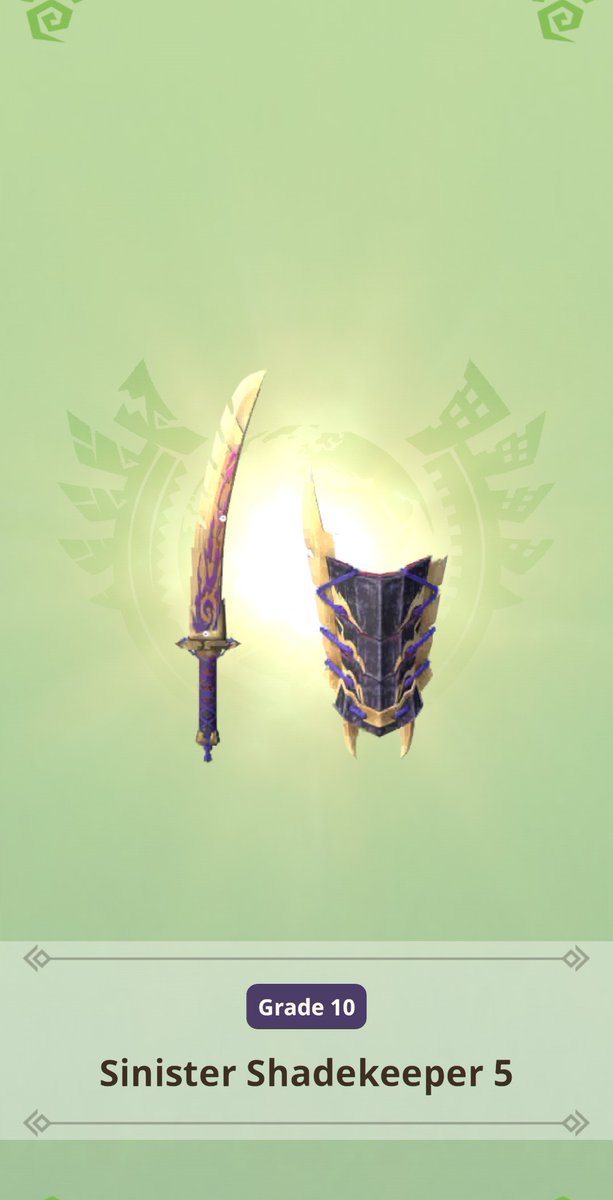 My first Grade 10 sword and shield. I wish I  could say that it's my first Grade 10 weapon overall, but the HBG from the 2025 Summer Hunt ended up claiming that position. 

Anyway, just gotta get this to 10.5, then I'll focus on a fire SnS next.

#MHNow #MHNowHunterMedal