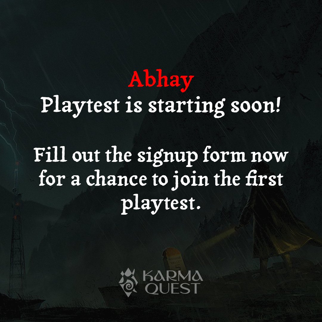 kquestcreations's tweet image. Abhay’s first open playtest is starting soon. 

 Sign up for a chance to experience the game early and provide feedback to help shape its final form. 

Signup form: forms.gle/eo2MKrTqVPzLtC… 

#abhay #abhayGame #playtest #indiedev #indiegame #gamedevcommunity #karmaqueststudio