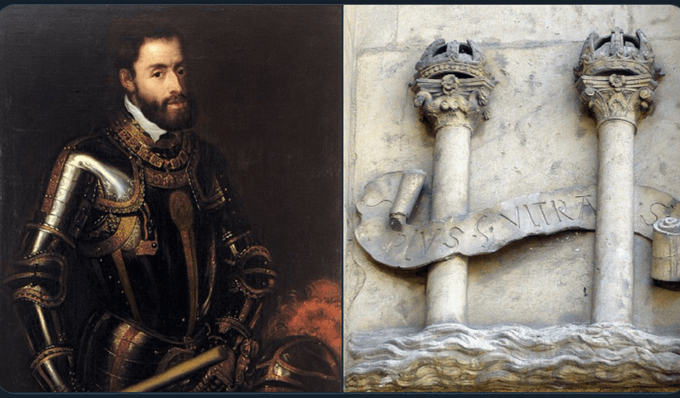 Dario_Madrid_F's tweet photo. El 21 de septiembre de 1558 falleció en el Monsterio de Yuste el emperador y rey Carlos. Es un buen día para explicar que significan las columnas que con el lema "Plus Ultra" mandó que se pusieran en su escudo de armas y que perduran en el escudo de España. (Sigue) https://t.co/GtRxZMOny3