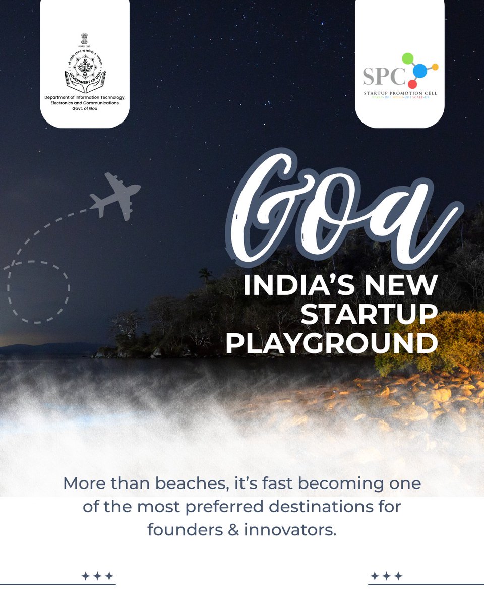 Startup_Goa's tweet image. With vibrant communities, supportive infrastructure &amp;amp; government-backed initiatives, Goa is emerging as one of the most preferred destinations for founders &amp;amp; innovators.

#GoaForEntrepreneurs #StartupEcosystem #EmpoweredInGoa #BuildInGoa