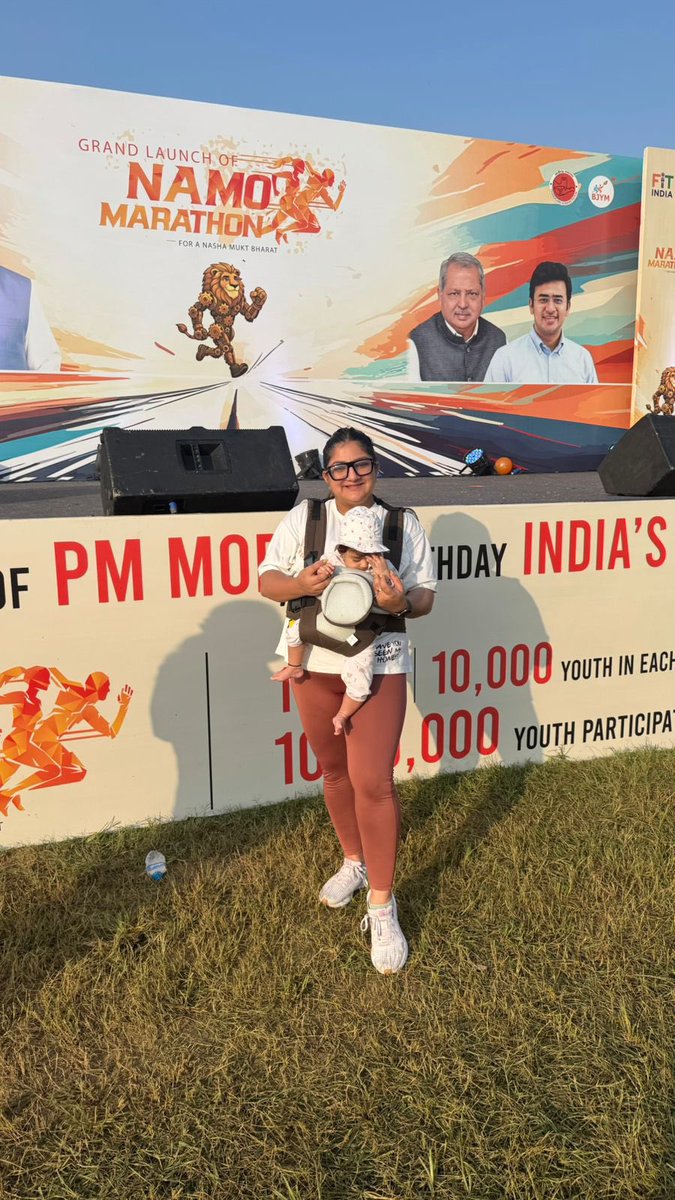 BJYM's tweet photo. Forget crawling, this 5 month old is already running for the nation in the Chandigarh leg of #NaMoYuvaRun75 ❤️ https://t.co/tcnsWRKLkC
