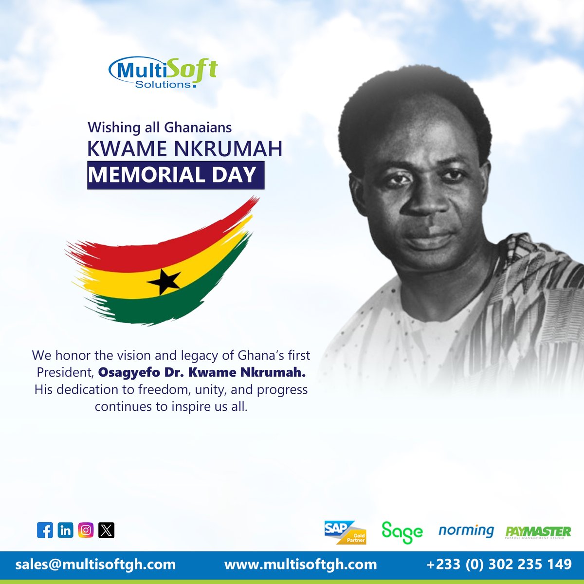 multisoftsolgh's tweet image. Today, we honor the legacy of Kwame Nkrumah, Ghana’s founding father, whose vision and dedication shaped our nation.
Let us remember his courage and commitment to freedom, unity, and progress.
#multisoftsolutions #KwameNkrumah #FoundingFather #Legacy #Freedom