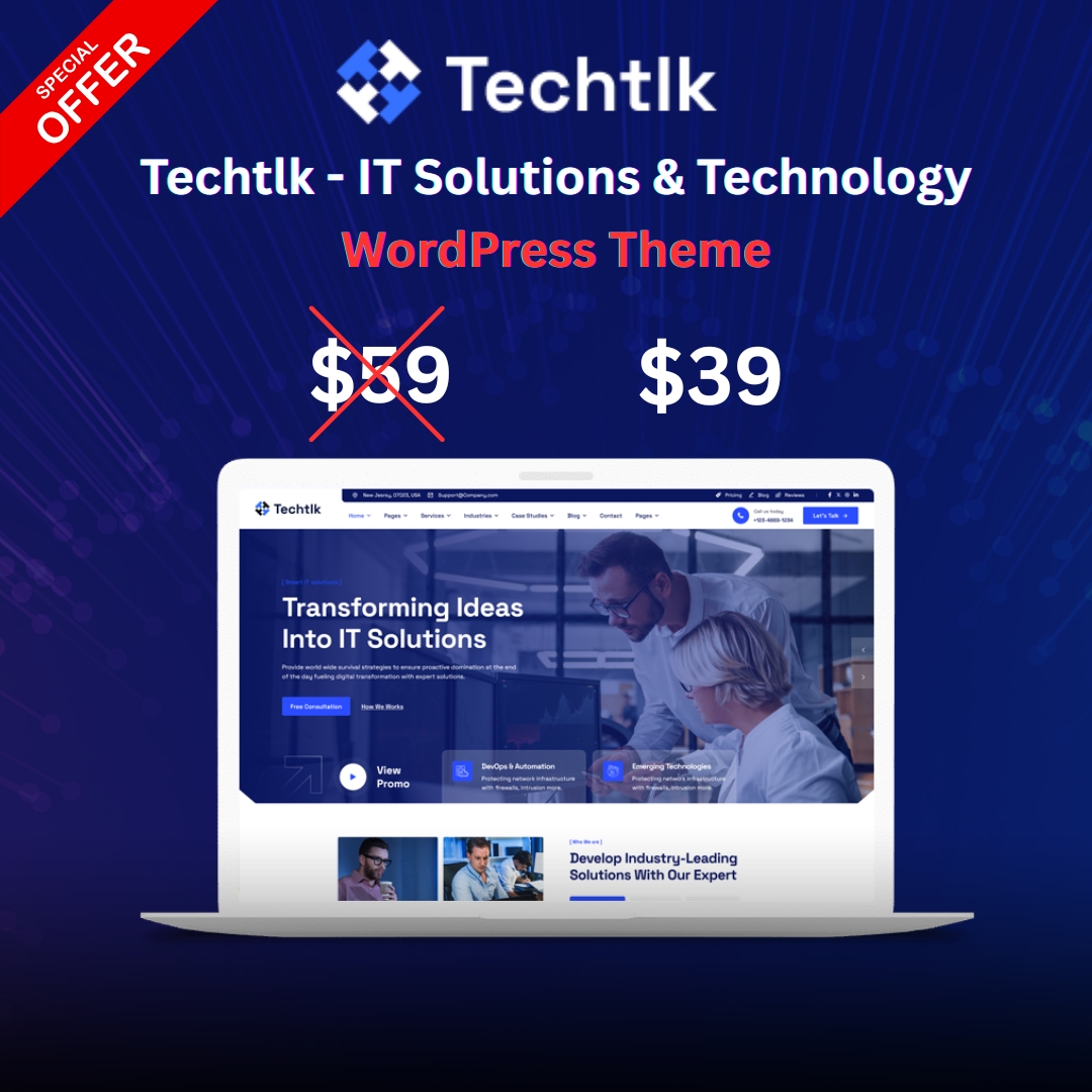rs_theme's tweet image. 🚀 Transform your IT business website with Techtlk – IT Solutions WordPress Theme!
💰Was $59, now just $39!
✔ Modern design
✔ Perfect for IT startups & agencies
✔ Easy customization
Get it: themeforest.net/item/techtlk-i…
#WordPress #ITSolutions #Tech #WebDesign #BusinessGrowth
