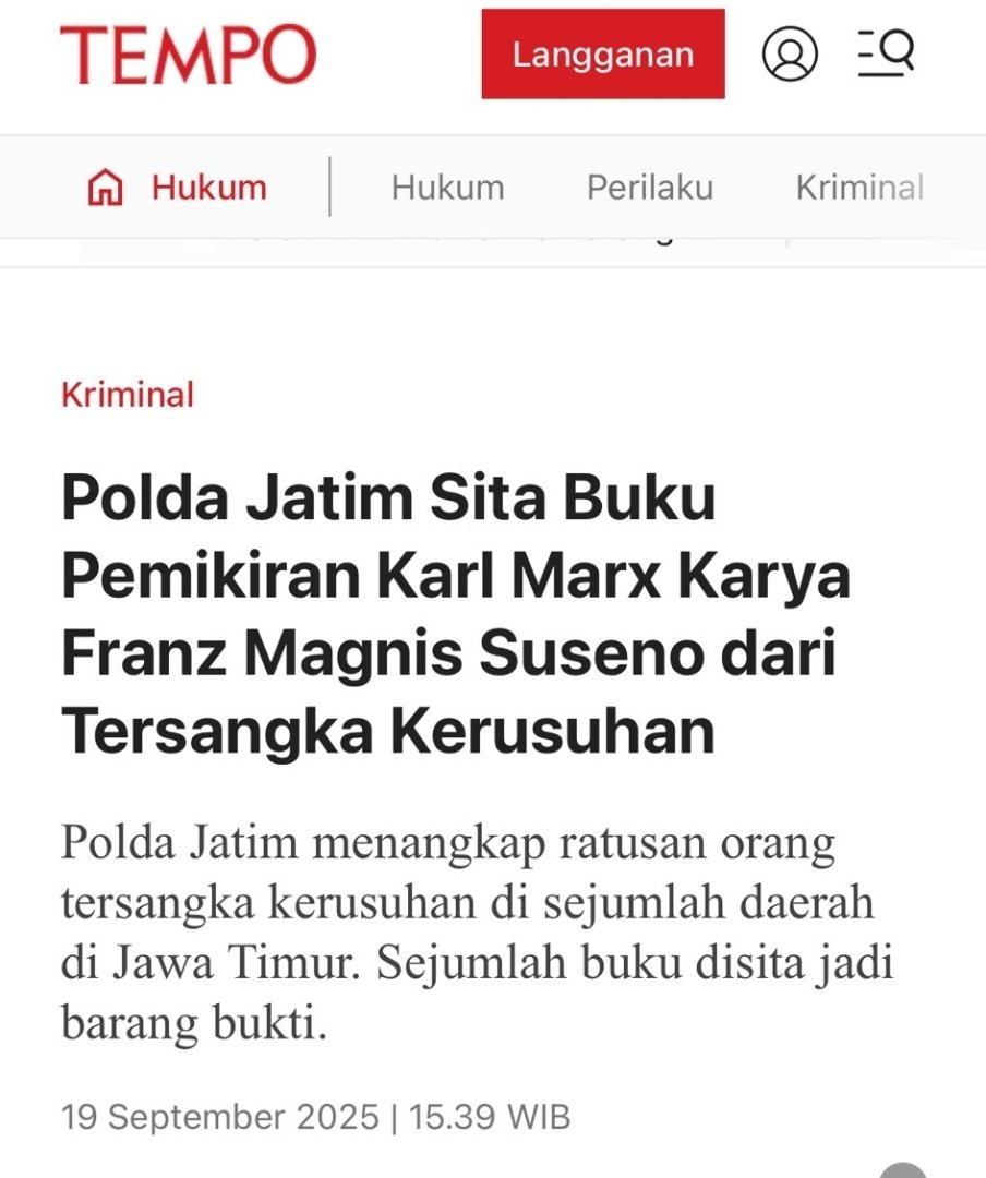 Kata Heinrich Heine, "membakar buku sama seperti membakar manusia". Memberangus buku, memberangus manusia. Kalau pemolisian itu begini konsepnya, buku-buku di rumah saya bakal banyak disita.  Ada banyak koleksi "buku kiri" seperti komunisme, anarkisme, bahkan buku-buku ateisme.