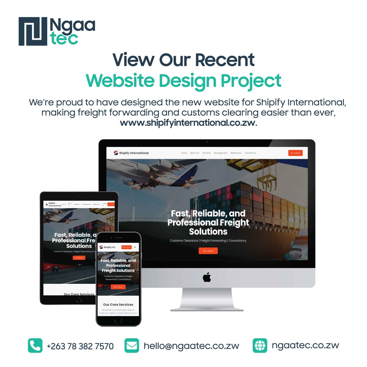 ngaatec's tweet image. 💻 We designed this! 
Shipify International’s new website is now live 🌍  
👉 shipifyinternational.co.zw

Need a website for your business too?  
Let’s bring your ideas to life — clean, professional, and affordable.  

📩 DM us to get started!  
#WebDesign #Ngaatec