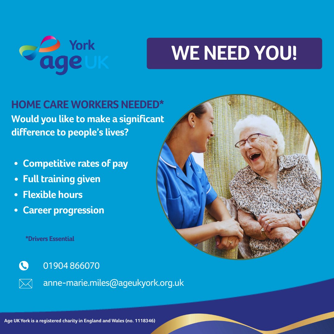 Age UK York (@ageukyork) on Twitter photo Would you like to make a difference to people's lives?  
We are looking to recruit caring, compassionate people for our Care at Home service.
Please email recruitment@ageukyork.org.uk with a CV and covering letter or call 01904 866070 for an informal chat. Would you like to make a difference to people's lives?  
We are looking to recruit caring, compassionate people for our Care at Home service.
Please email recruitment@ageukyork.org.uk with a CV and covering letter or call 01904 866070 for an informal chat.