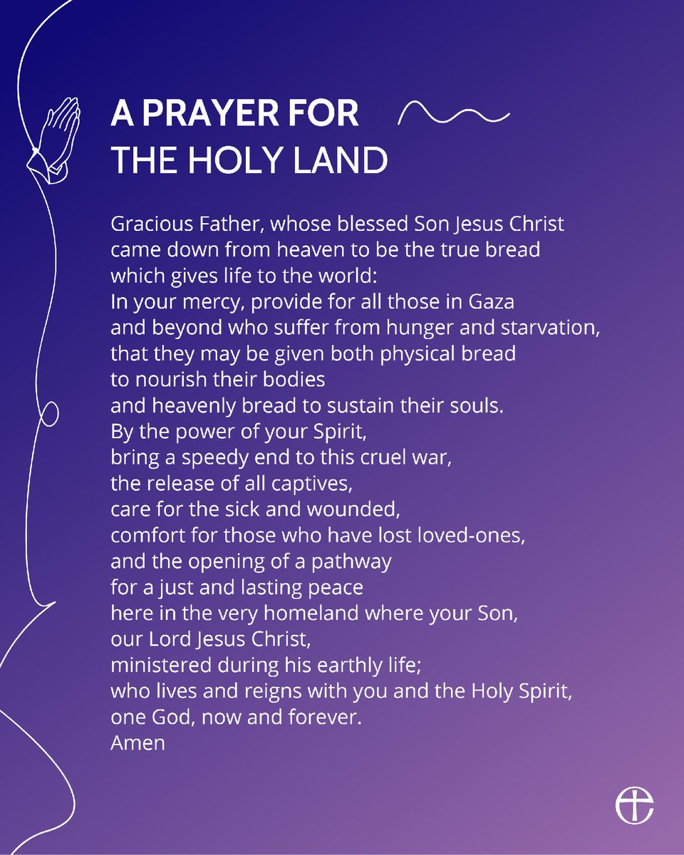 A Prayer for the Holy Land 🙏 

This prayer was written by the Archbishop of Jerusalem, Hosam Naoum, for today's ecumenical Day of Prayer for Peace.

Find out more at cofe.io/PrayForPeace.