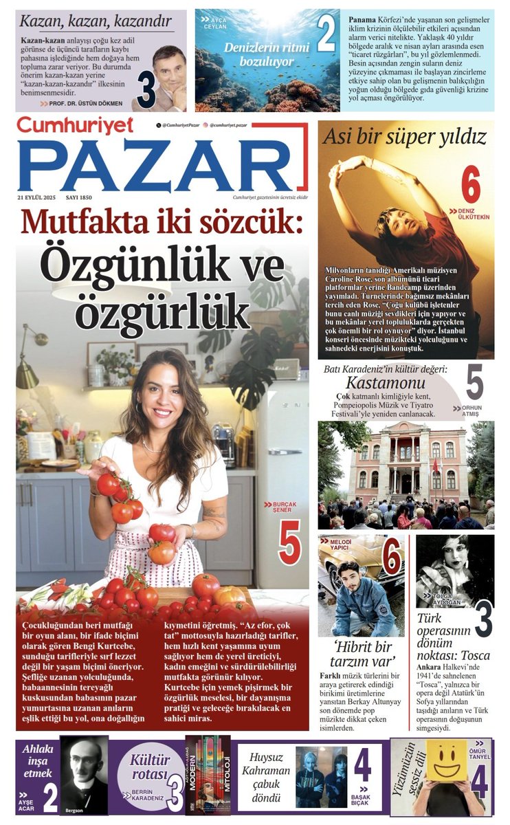 Atatürk’ün anılarını saklayan opera
Denizlerin akıntı ritmi bozuldu
Yüzümüzün sessiz dili
Bugün Cumhuriyet Pazar’da