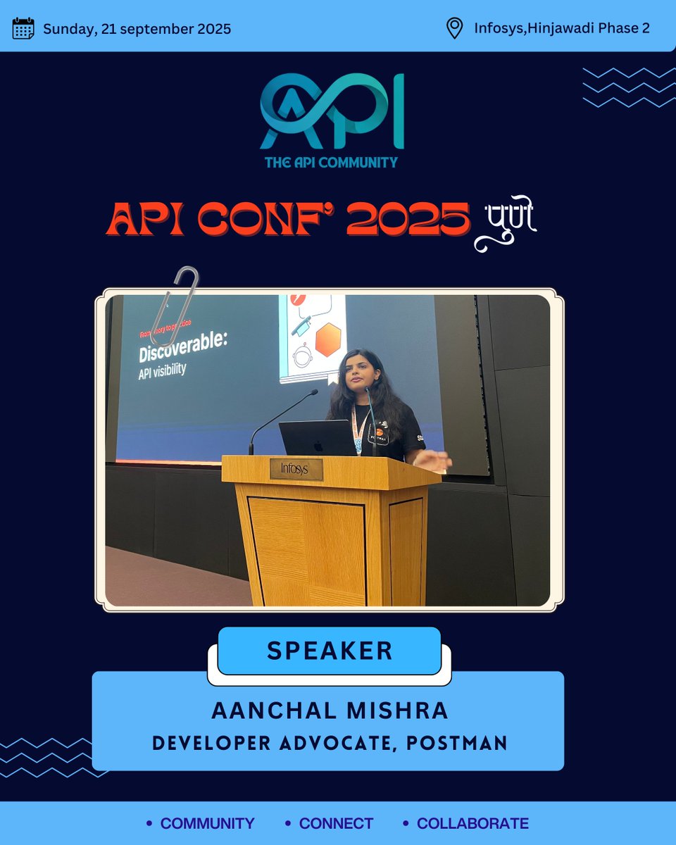 theapicommunity's tweet photo. You can’t do AI without APIs 👀
@Aanchalmishra__ from @getpostman unpacked the MCP evolution, showing why APIs are the backbone of the AI revolution.
#APIConfPune2025 #TheAPICommunity #AI #APIs https://t.co/q1ZZZmJR3l