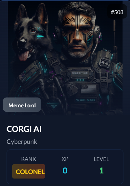 boris666ukuk's tweet photo. @corgiaiclub JUST been messing around with some AI NFT generation by @CronosArmy212 . looks pretty SWEET
maybe check out the game and the NFT marketplace on https://t.co/zzaMEAqJPF.

HURRAH https://t.co/61mrgdi6mM