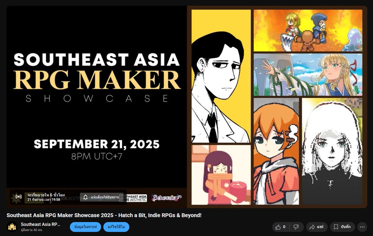 SoutheastAsiaRM's tweet image. The Southeast Asia RPG Maker Showcase 2025 kicks off tonight! Stay tuned at the link below - get ready to watch, get hyped, and feel free to host a watch party!
The showcase starts at 8:00 PM (ICT) / 1:00 PM (UTC).
#searm #indiegame #rpgmaker
