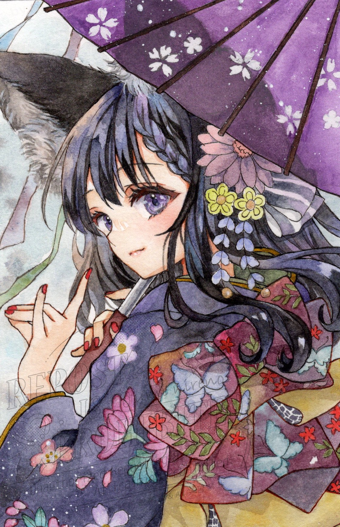 月兎-Tsukito-︎︎さま専用（原画）青い月の秘密【SM／水彩／#2624】 如月まっちゃ@メルメリィE-44 on X: 