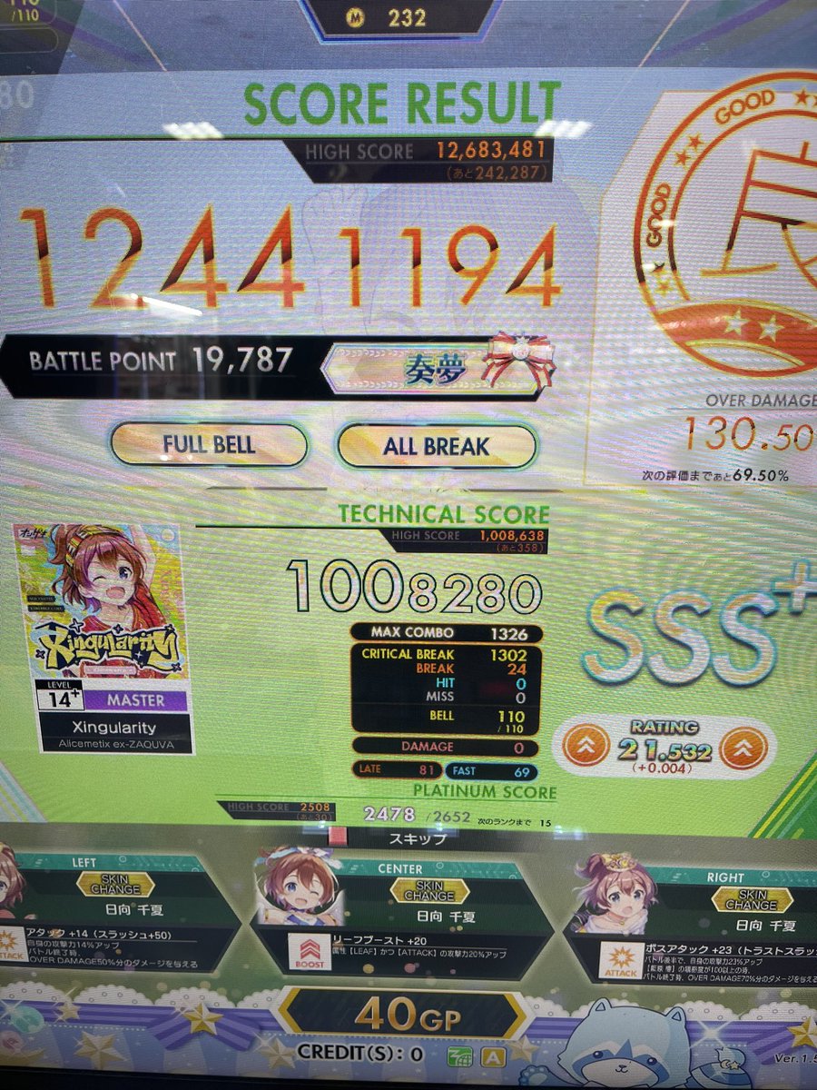 ちなしんぎゅらABできた(｡ì _ í｡)
ABした時に限って赤多いのはきにしないっ

もう伸ばせる高難易度ないなぁ…