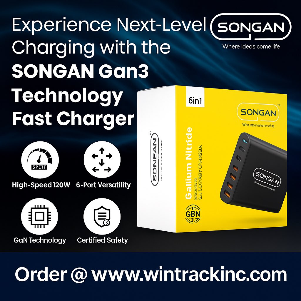 wintrackinc's tweet image. ⚡ Power up smarter with SONGAN® 120W GaN 6-Port Charger!

High-Speed | 6-Port Versatility | GaN Tech | Certified Safety - MRP ₹9999 now ₹3199

Includes 1-Year Manufacturer Warranty

📦 In Stock – Order Now 👉 wintrackinc.com/products/120w-…

#GaNCharger #FastCharging #TechEssentials…