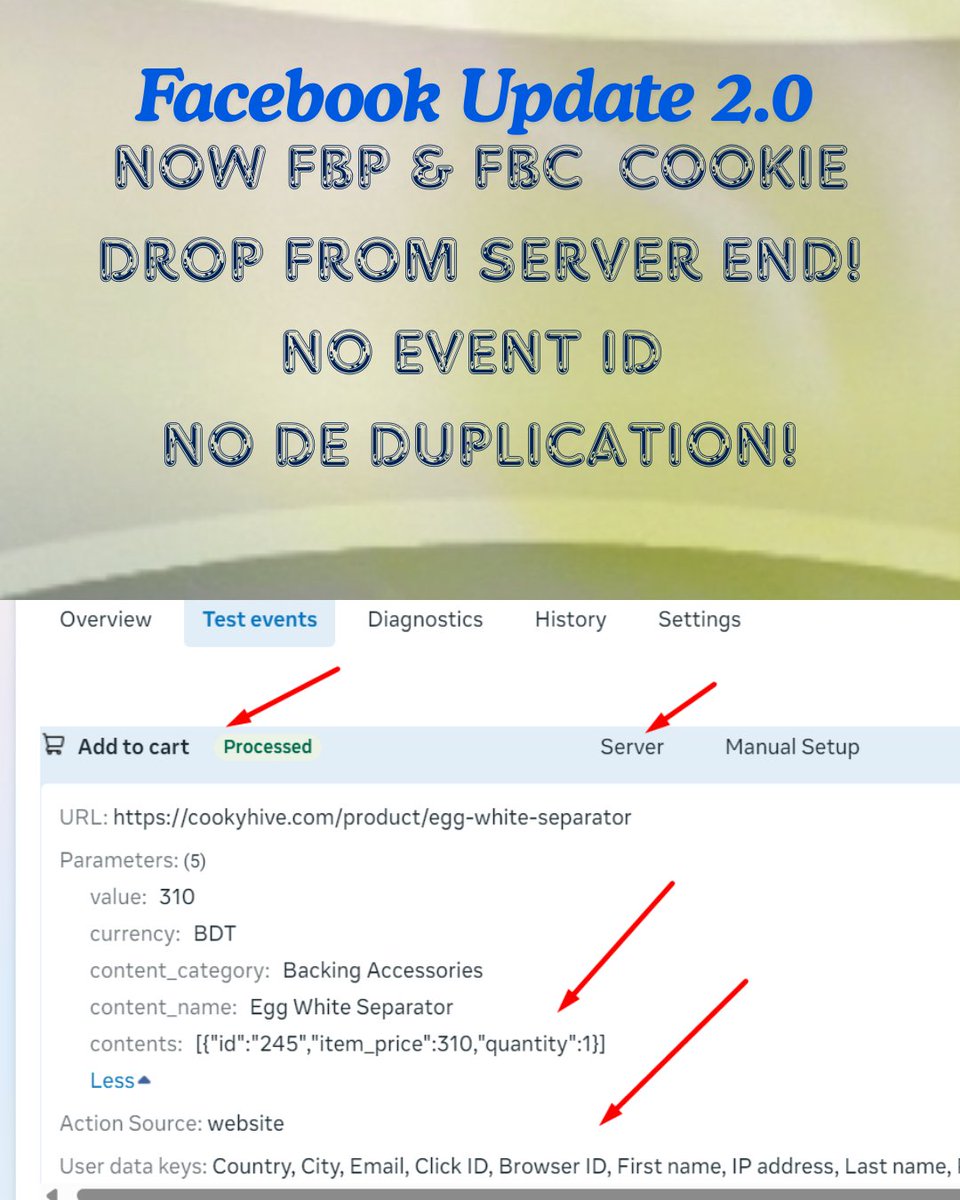TrackingAnalyst's tweet image. Now Setup Only Conversion API, fbp, fbc Cookie confirmed. No more De Duplication for Facebook. Send Cookie from Server only. Contact for service Now. #FacebookConversionAPI #fbcCookie #fbpCookie