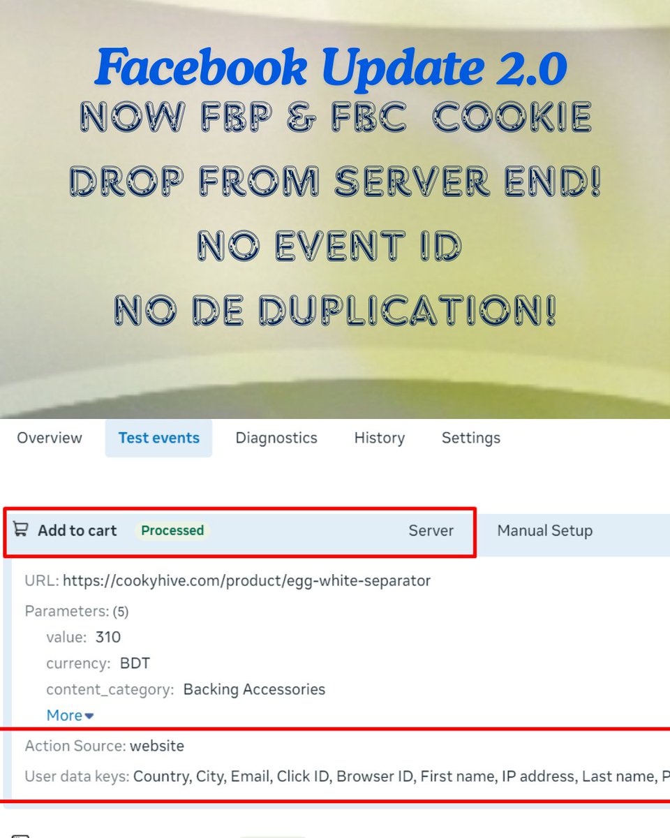 TrackingAnalyst's tweet image. Now Setup Only Conversion API, fbp, fbc Cookie confirmed. No more De Duplication for Facebook. Send Cookie from Server only. Contact for service Now. #FacebookConversionAPI #fbcCookie #fbpCookie