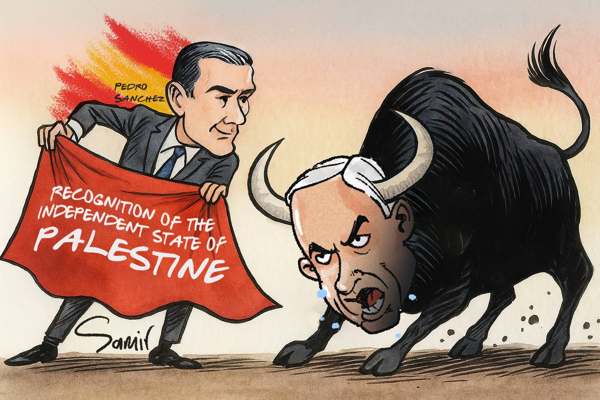 "إسبانيا تعترف بفلسطين. ونتنياهو كالثور الهائج يحاول النطح دون جدوى. طريق الحرية لا يمكن إيقافه."
#اسبانيا 
#إسبانيا 
#فلسطين