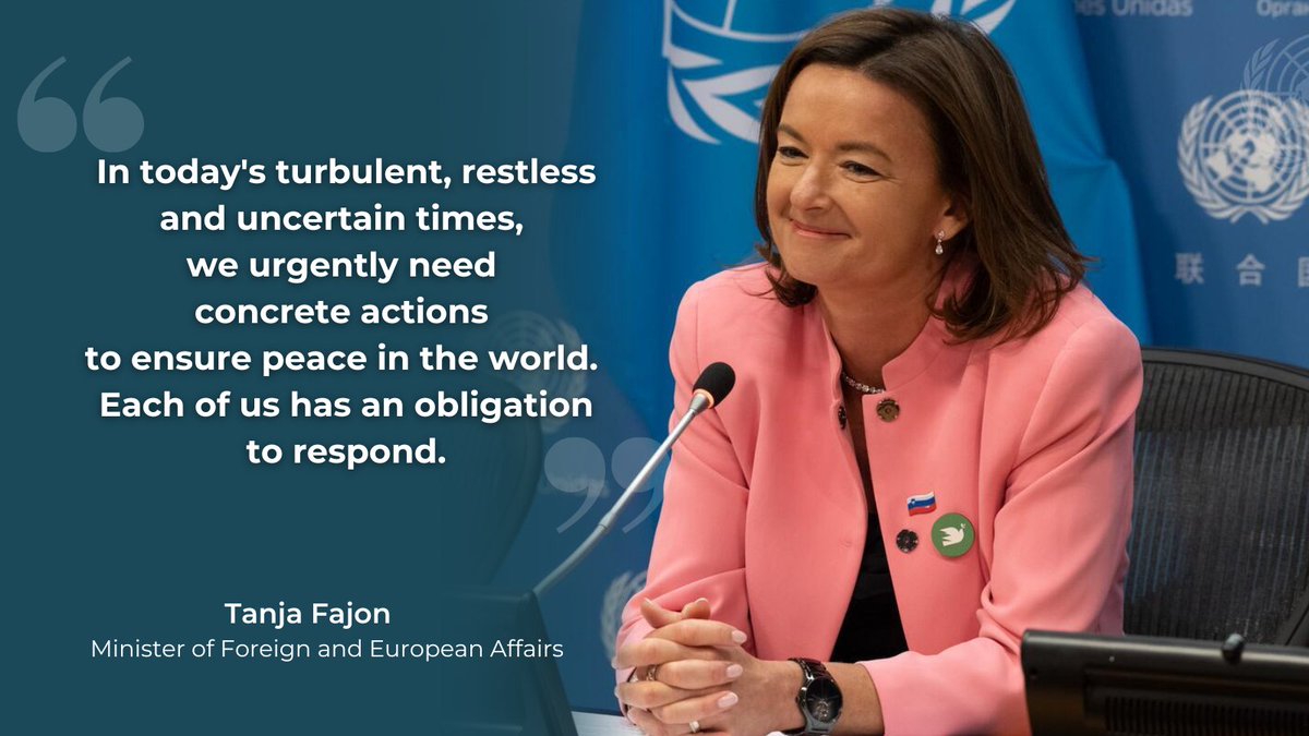 🇸🇮Minister <a href="/tfajon/">Tanja Fajon</a> on #Internationaldayofpeace calls on the entire international community and the most responsible ones in the world to take action for peace. #Slovenia 🇸🇮 acts decisively, principledly and responsibly, especially as a non-permanent member of the UN🇺🇳 Security