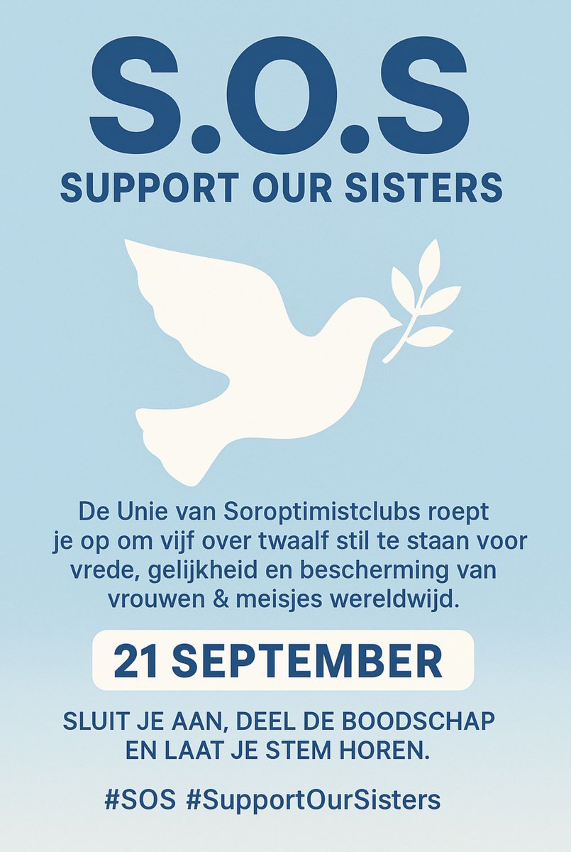 ehollenberg's tweet photo. Mijn hoop voor de toekomst op deze #DagvandeVrede?
“Een wereld waarin vrede ook betekent: bescherming, rechtvaardigheid en waardigheid voor vrouwen en meisjes.
Want echte vrede begint pas… als zij veilig zijn”.
#SupportOurSisters #Vrouwenrechten #Soroptimist #PeaceDay https://t.co/YpTdgLY4Vt